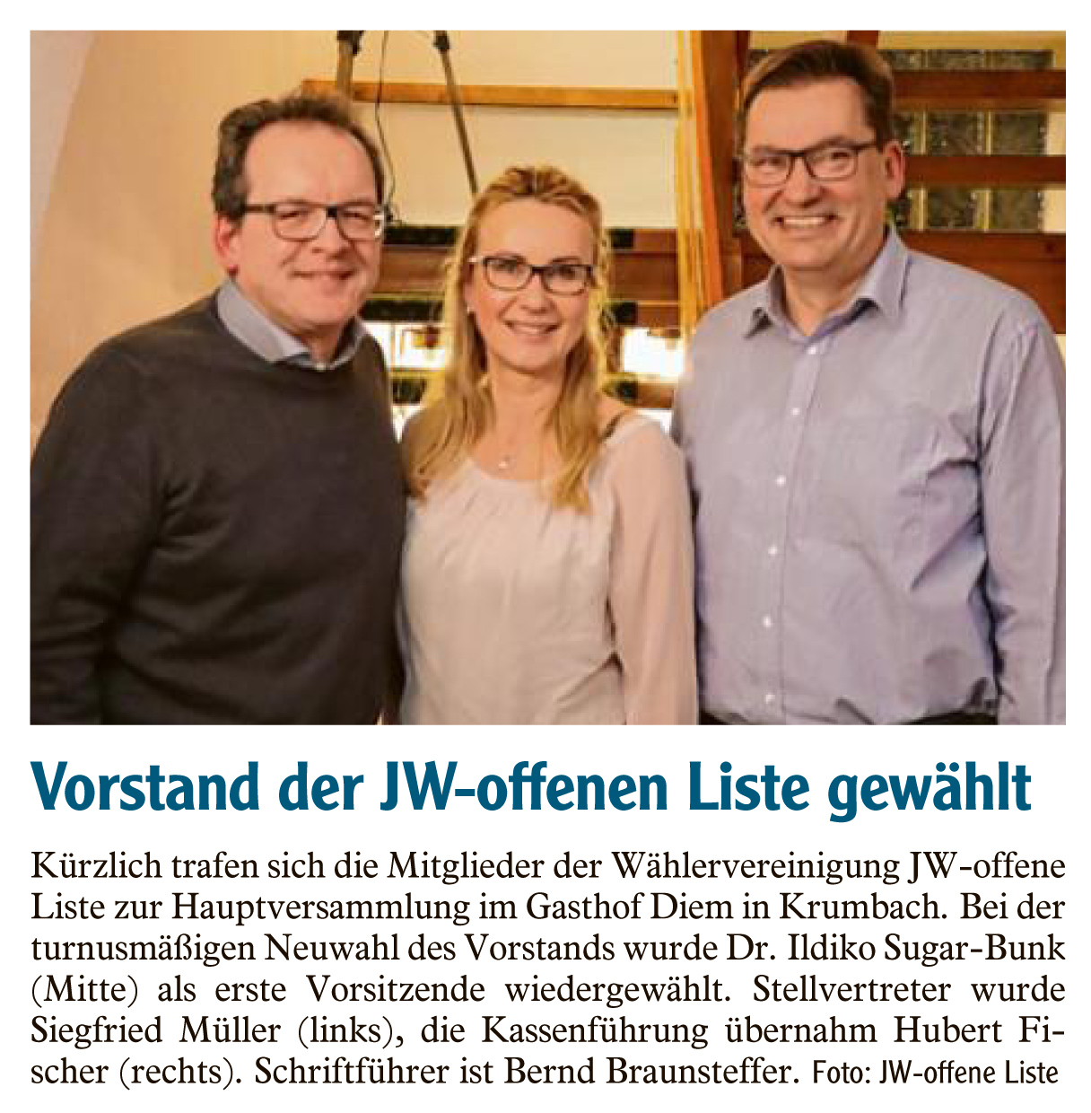 2018 03 24 Mittelschwaebische Nachrichten - Vorstand der JW offenen Liste gewählt